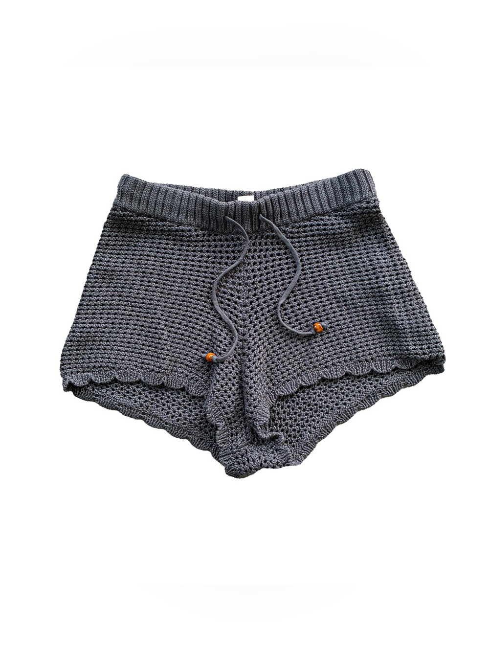 Gray Crochet Knit Lounge Shorts with Drawstring | Women’s Size Small